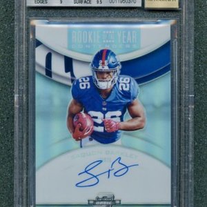 2018 Panini Contenders Optic Rookie of the Year Contenders Autographs Blue #2 Saquon Barkley/25 BGS 9/10 (POP 3)